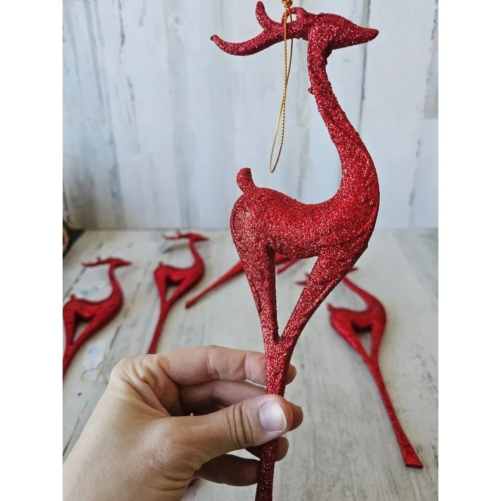 Red glitter large reindeer‎ ornament decor Xmas set tree